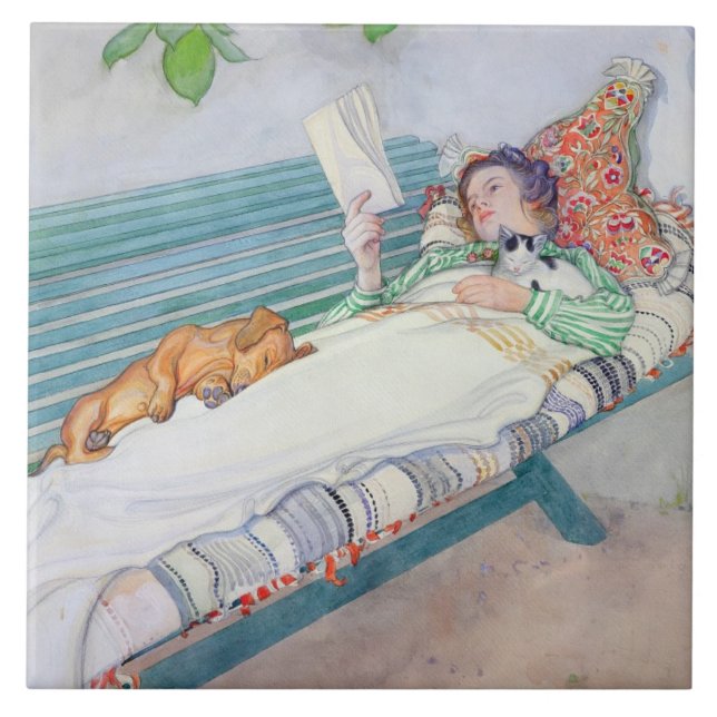 Frau, die auf einer Bank liegt, 1913 (w/c auf Fliese (Vorderseite)