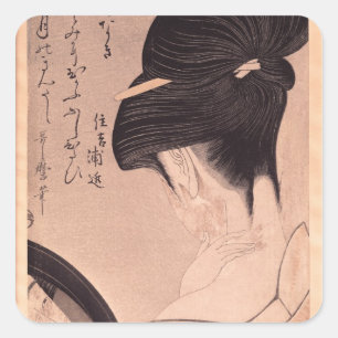 Frau, die auf Make-up sich setzt Quadratischer Aufkleber