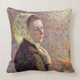 Frau, die ein grünes Kopftuch, 1893 trägt Kissen