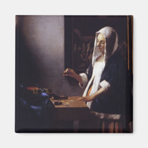 Frau, die eine Balance hält Magnet