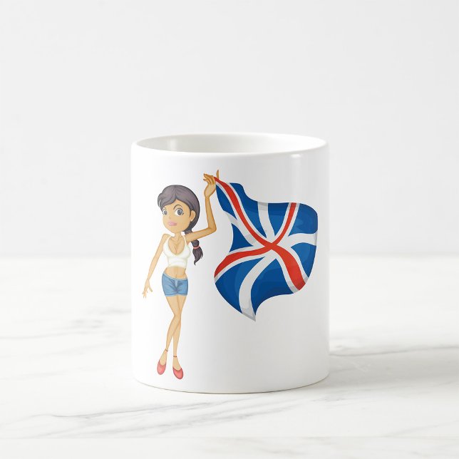Frau, die eine Flagge winkt Kaffeetasse (Von Creator hochgeladen)