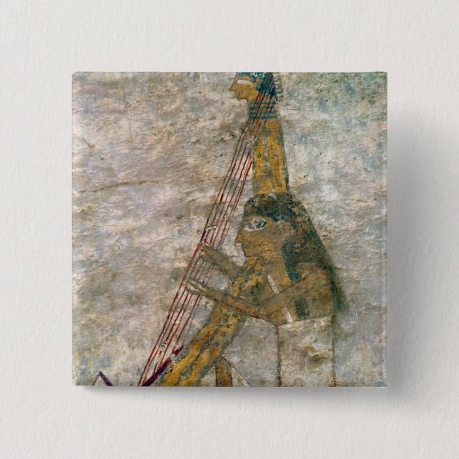 Frau, die eine gewölbte Harfe spielt Button (Vorderseite)