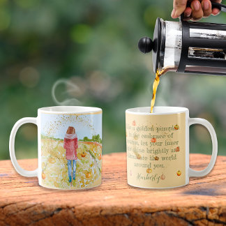 Frau, die einen Pumpkin-Patch entdecken möchte Kaffeetasse
