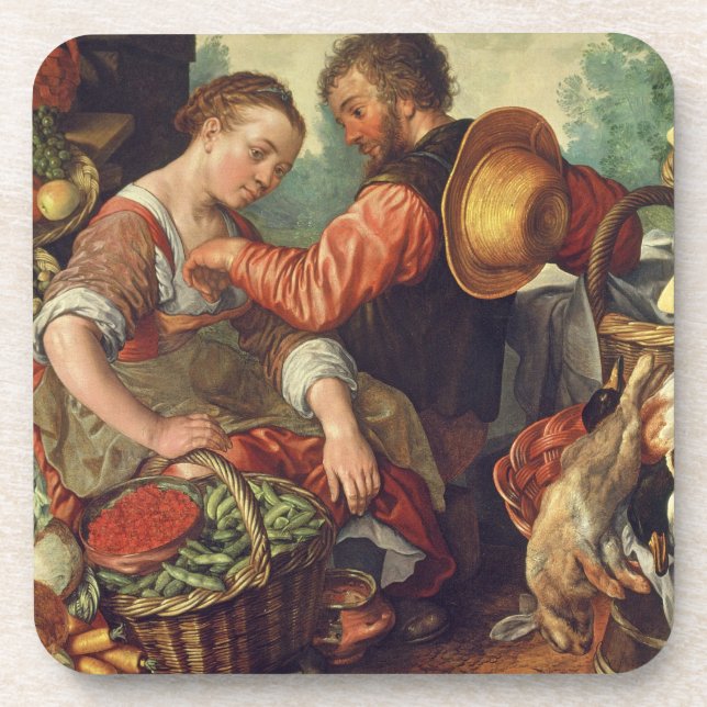 Frau, die Gemüse, 1567 (Öl, verkauft auf Leinwand) Untersetzer (Vorderseite)
