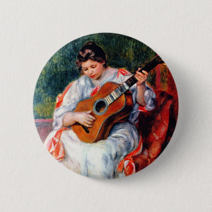 Frau, die Gitarre spielt von Pierre Renoir Button