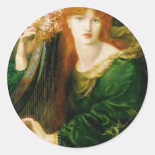 Frau, die Harfenmalerei spielt Runder Aufkleber