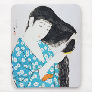 Frau, die ihr Haar bekommt, Goyō Hashiguchi Mousepad