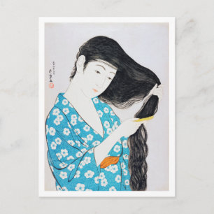 Frau, die ihr Haar bekommt, Goyō Hashiguchi Postkarte