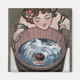 Frau, die im hölzernen Fass schaut Magnet