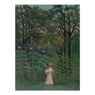 Frau, die in einem exotischen Wald geht, Henri Rou Poster