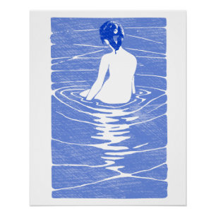 Frau, die in Onsen badet Poster
