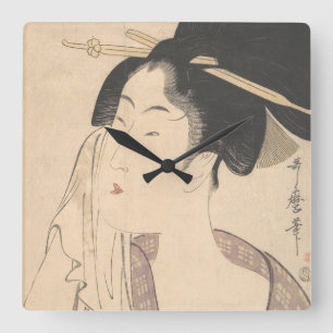 Frau, die nach ihrem Bad sich entspannt Quadratische Wanduhr