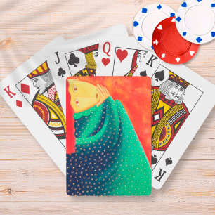 Frau, die nachdenkt, zeitgenössische Kunstmalerei Spielkarten