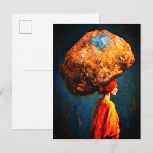 Frau, die schwere Steinlast trägt Symbolik Impasto Postkarte