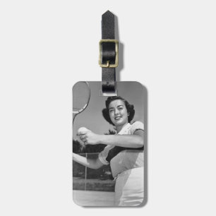 Frau, die Tennis 3 spielt Gepäckanhänger