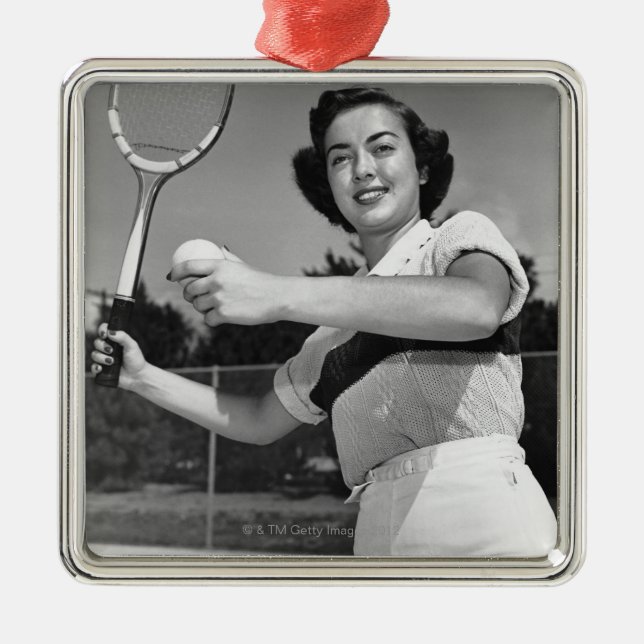 Frau, die Tennis 3 spielt Ornament Aus Metall (Vorne)