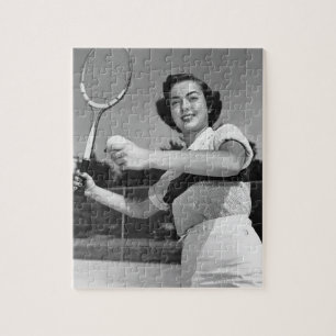 Frau, die Tennis 3 spielt Puzzle