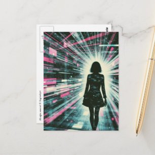 Frau, die verloren im Algorithmus läuft Postkarte