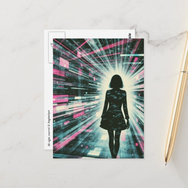 Frau, die verloren im Algorithmus läuft Postkarte (Vorderseite/Rückseite Beispiel)
