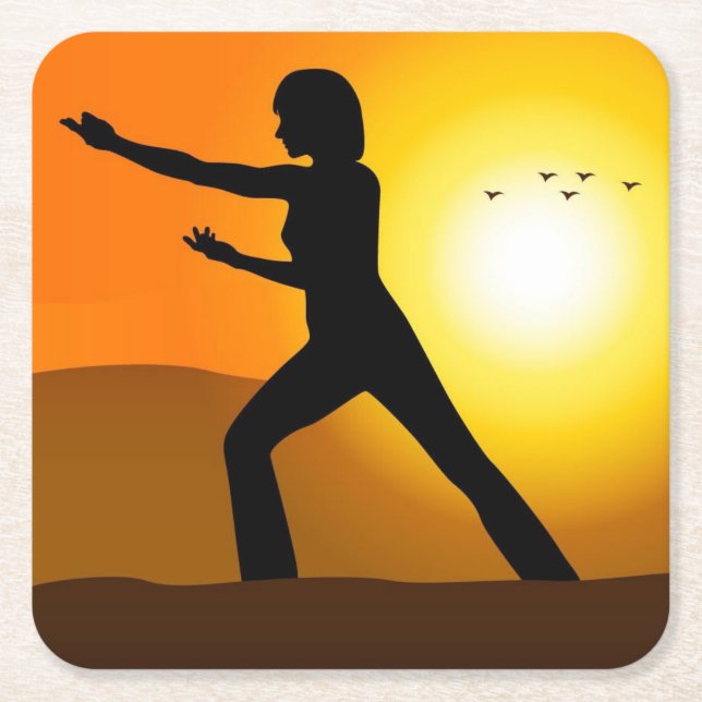 Frau Doing Tai Chi Silhouette Rechteckiger Pappuntersetzer (Vorderseite)