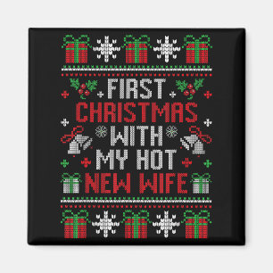 Frau Ehemann erstes Weihnachten gerade geheiratet Magnet