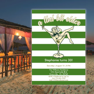 Frau ein bisschen älter Martini Retro 30. Geburtst Einladung