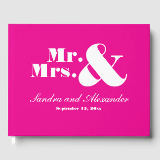 Frau Elegant Modern Minimal Bight Pink Wedding Gästebuch