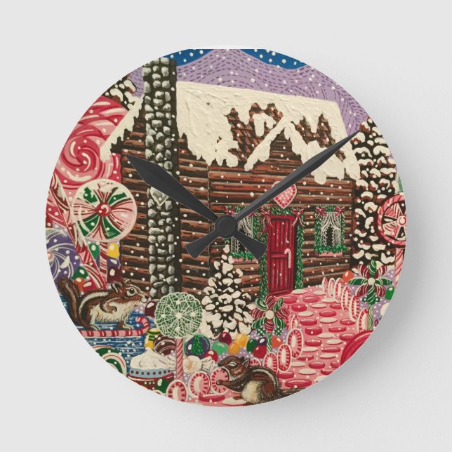 Frau Elisabeth's Peppermint World Runde Wanduhr (Vorderseite)