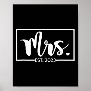 Frau Est. 2023 Bride Ehefrau Just Married Wedding Poster