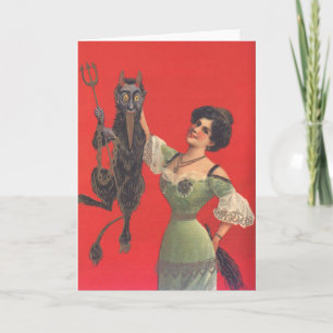 Frau fängt Krampus Feiertagskarte