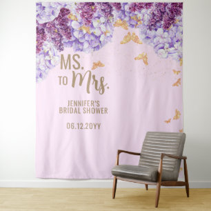 Frau Floral Arch Butterfly Pink Bridal Hintergrund Wandteppich