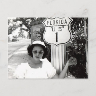 Frau Florida Rte. 1 Straßensignatur Vintag Postkarte
