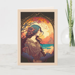 Frau Gazing Beautiful Sunset Custom Geburtstagskar Karte