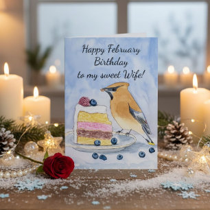 Frau Glücklicher Februar Geburtstag Cedar Waxwing  Karte