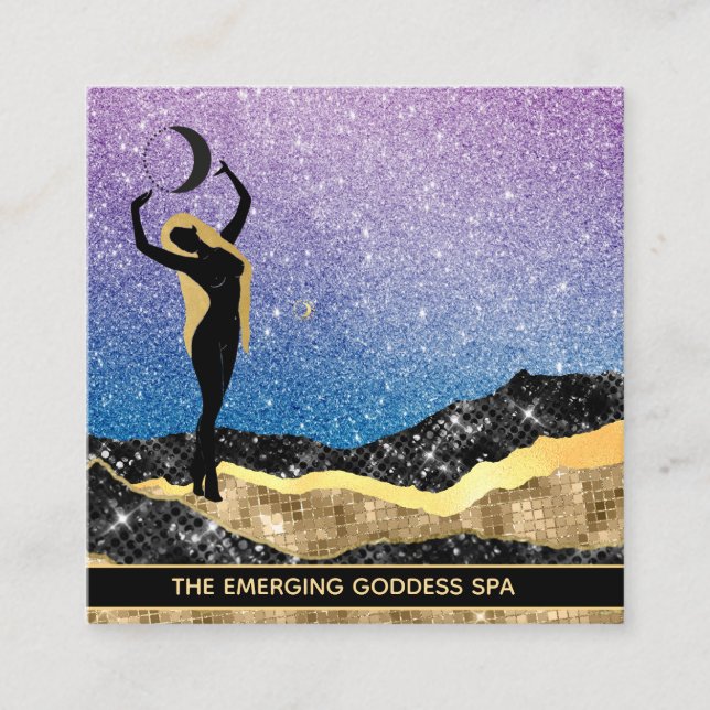 *~* Frau Goddess Ombre Moon Denim Blue Glitzer Quadratische Visitenkarte (Vorderseite)