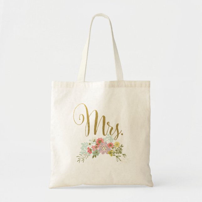 Frau Gold Floral Wedding Day Bride Gift Tote Bag Tragetasche (Vorne)
