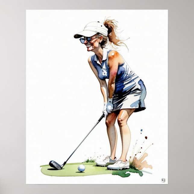Frau Golfer - Golfer - Golf Art Print Poster (Vorne)