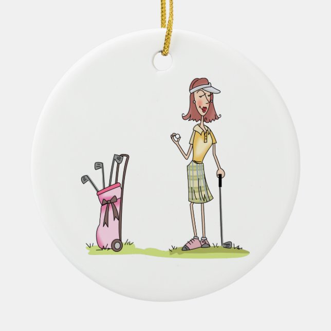 Frau Golfer Keramik Ornament (Vorne)