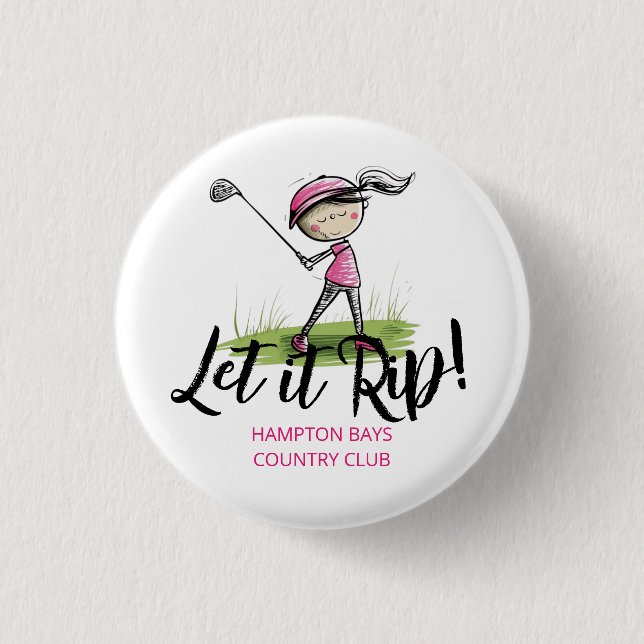 Frau Golfer "Lass es Rip!" Golf Club Mitglied Spaß Button (Vorderseite)