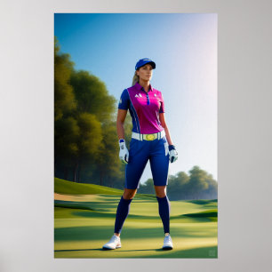 Frau Golfer - Leinwand Art Print Poster