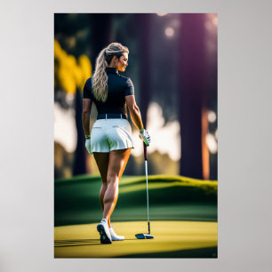 Frau Golfer - Leinwand Art Print Poster