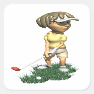 Frau Golfer Quadratischer Aufkleber