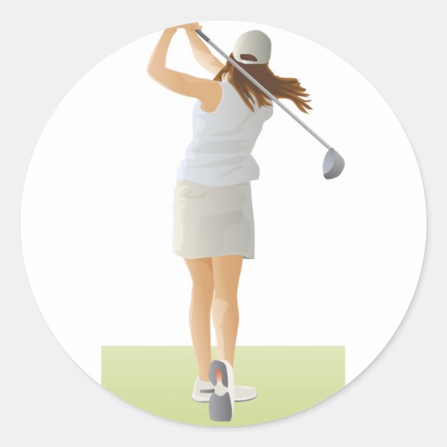 Frau Golfer Runder Aufkleber (Vorderseite)