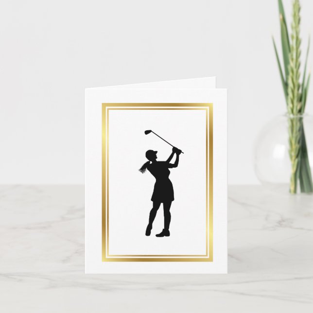 Frau Golfer Silhouette Anpassbare Grußkarte Feiertagskarte (Vorderseite)