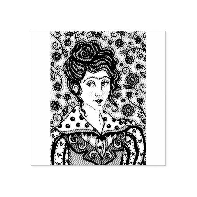 FRAU, GOTHISCHE PORTRAIT RUBBER BRIEFMARKE GUMMISTEMPEL (Prägung)