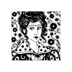 FRAU, GOTHISCHES PORTRAIT, FOLK ART, BLUME & VINES GUMMISTEMPEL