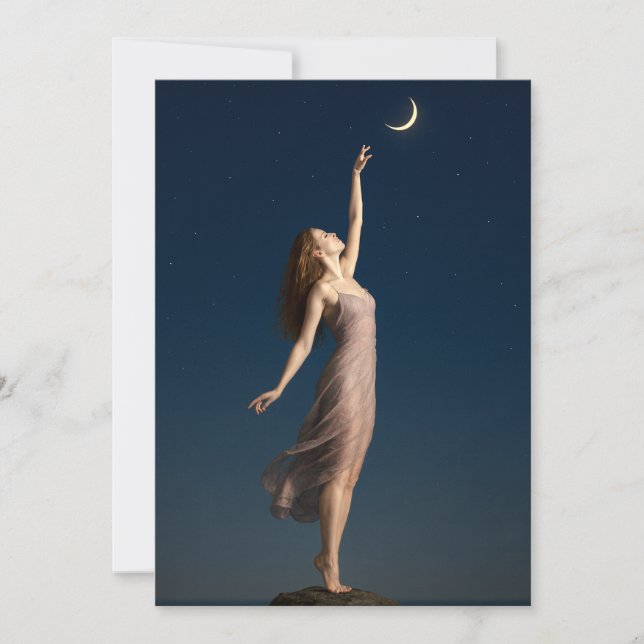 Frau greift nach dem Mond Karte (Vorderseite)
