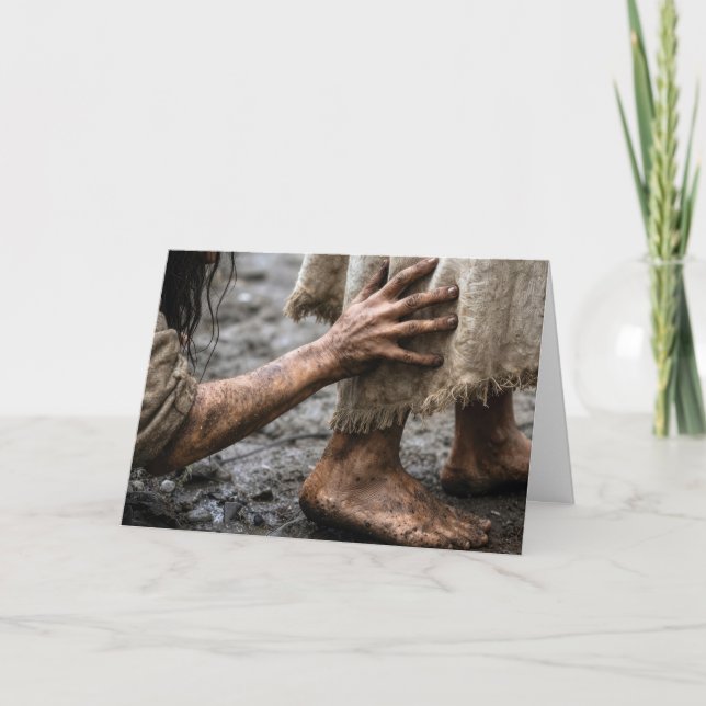Frau greift nach Jesus Karte (Vorderseite)