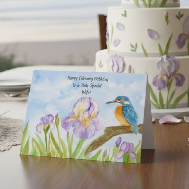 Frau Happy February Geburtstag Eisvogel mit Iris Karte (Von Creator hochgeladen)