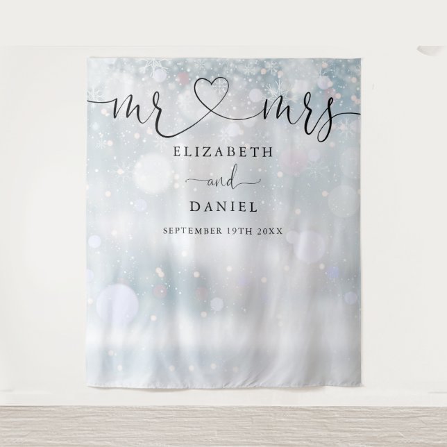 Frau Heart Script Winter Wedding Foto Hintergrund Wandteppich (Vorderseite)